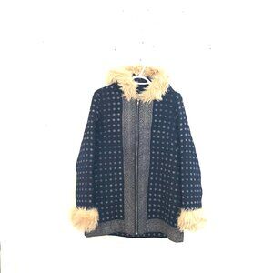 Anthropology Madchen winter coat women's M Penny Lane Retro hood faux  navy boho